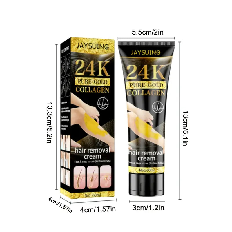 Enriched with 24K Gold and Collagen, this luxurious formula gently removes unwanted hair while helping to nourish and hydrate your skin. Designed for a smooth, effortless application, it leaves your skin feeling soft, refreshed, and beautifully cared for